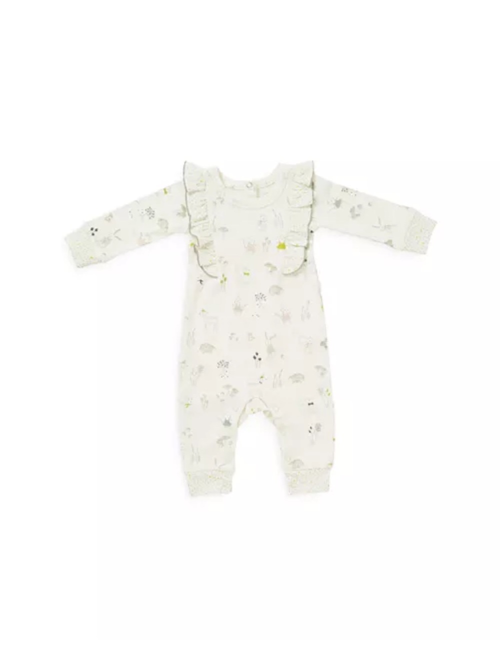 Cream Ruffle Footed One-Piece with Woodland Motif